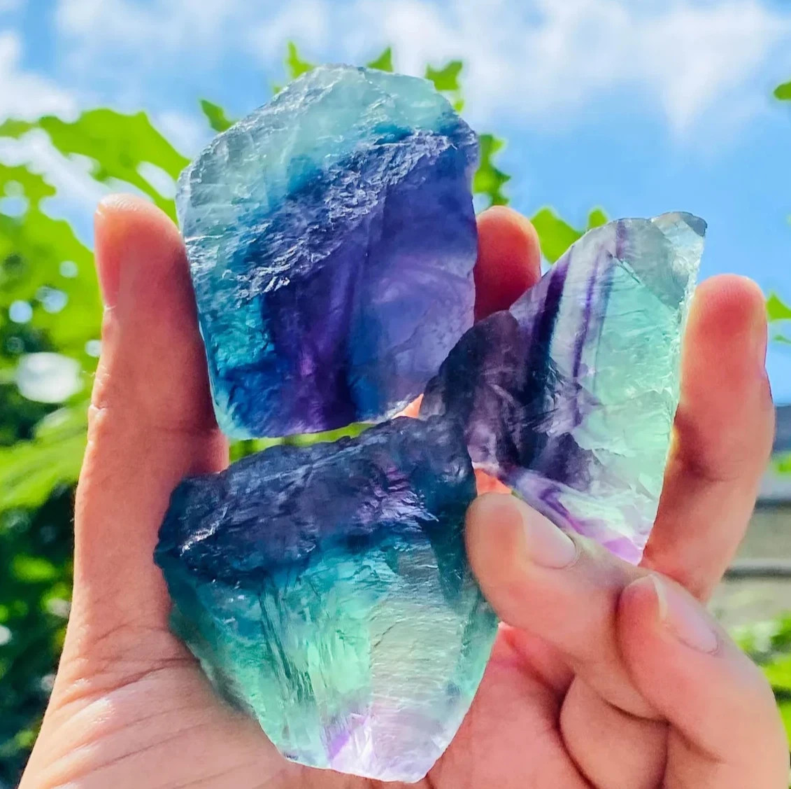 3PCS Raw Rainbow Fluorite Chunks Healing Rough Crystal Mineral Rocks Specimens
