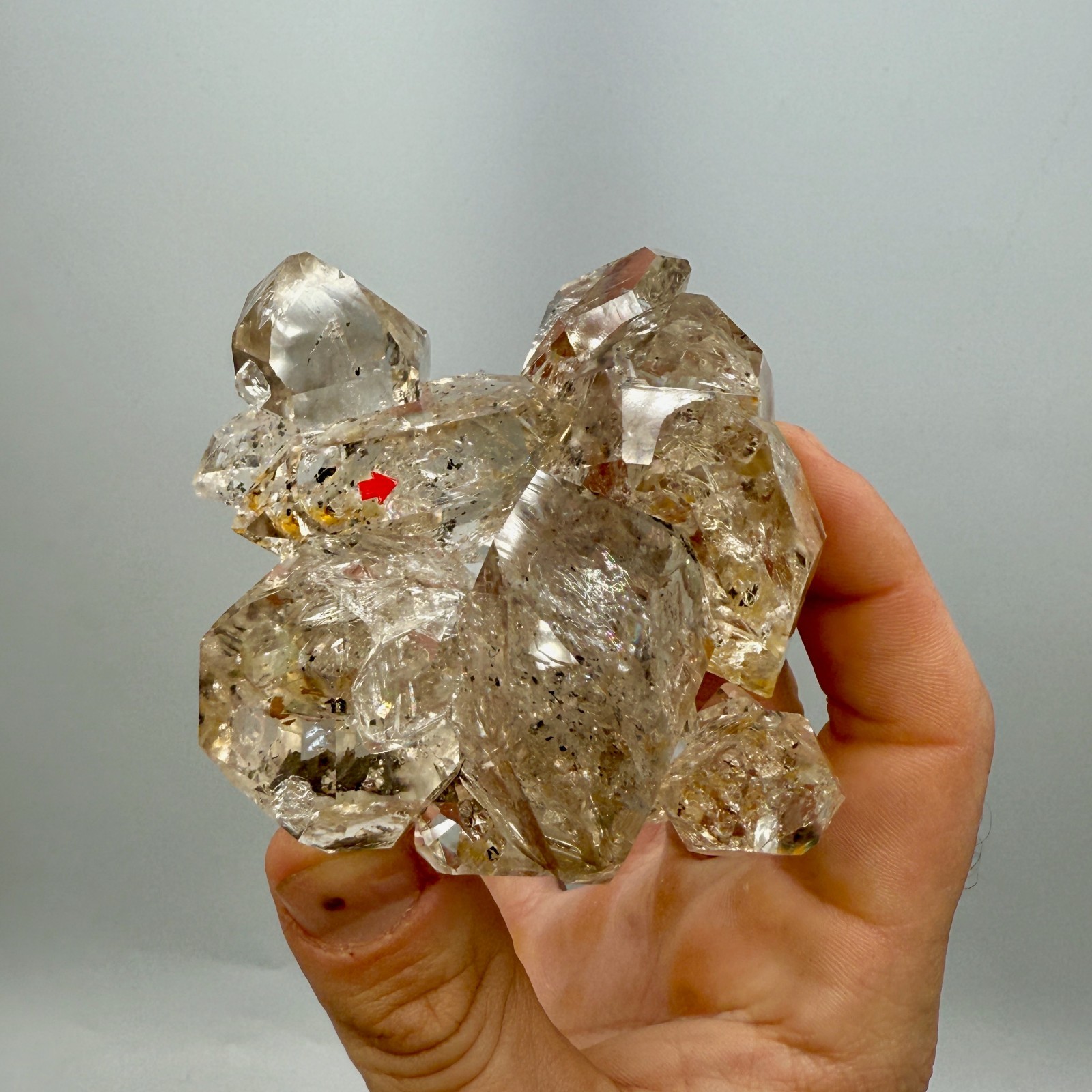 320 g Enhydro Herkimer Diamond Gem Cluster w/ Moving Bubble, Smoky Phantoms