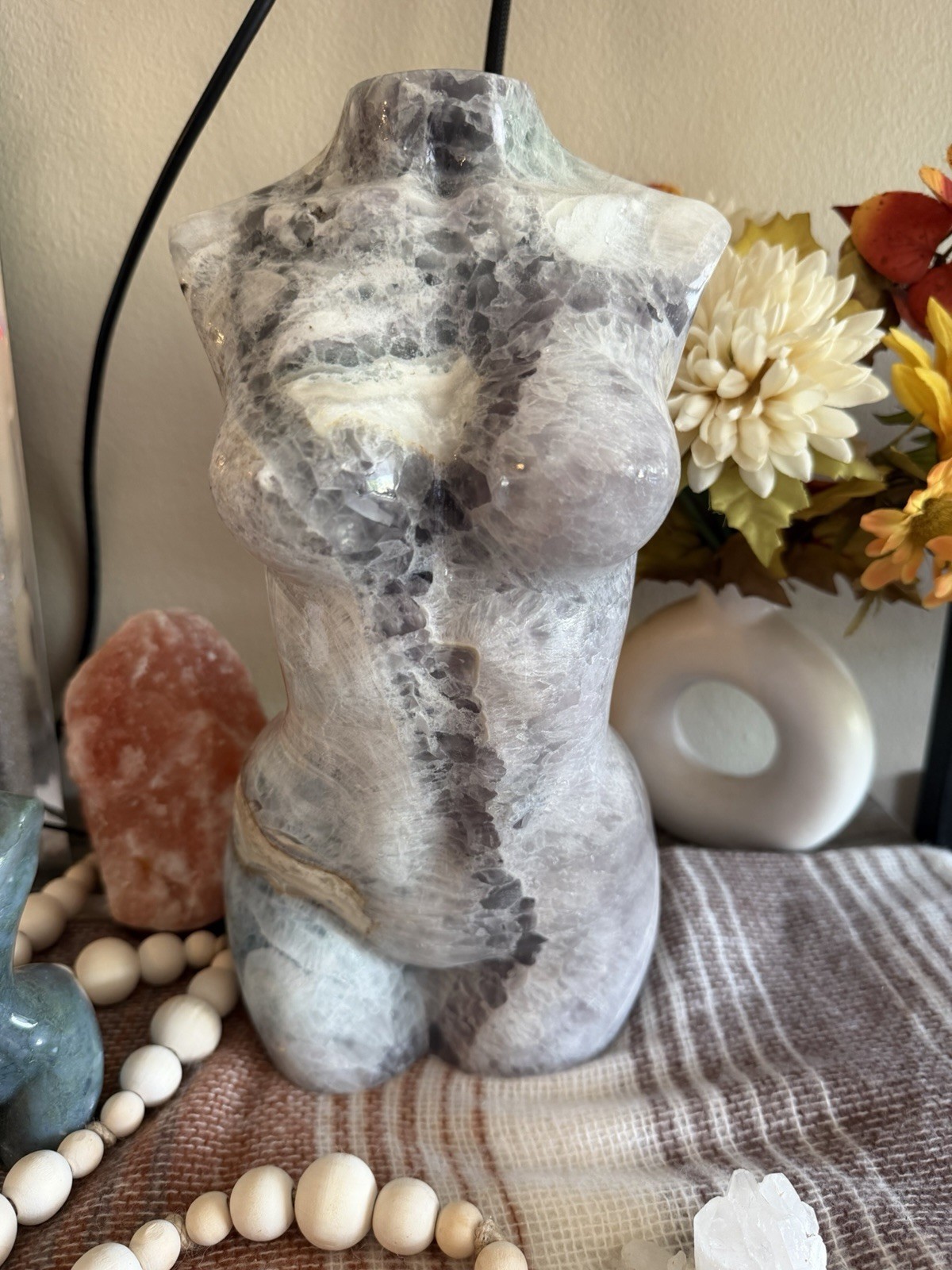 Large 22 lb Natural Fluorite Goddess Torso Crystal Carving Sculpture 9.75kg