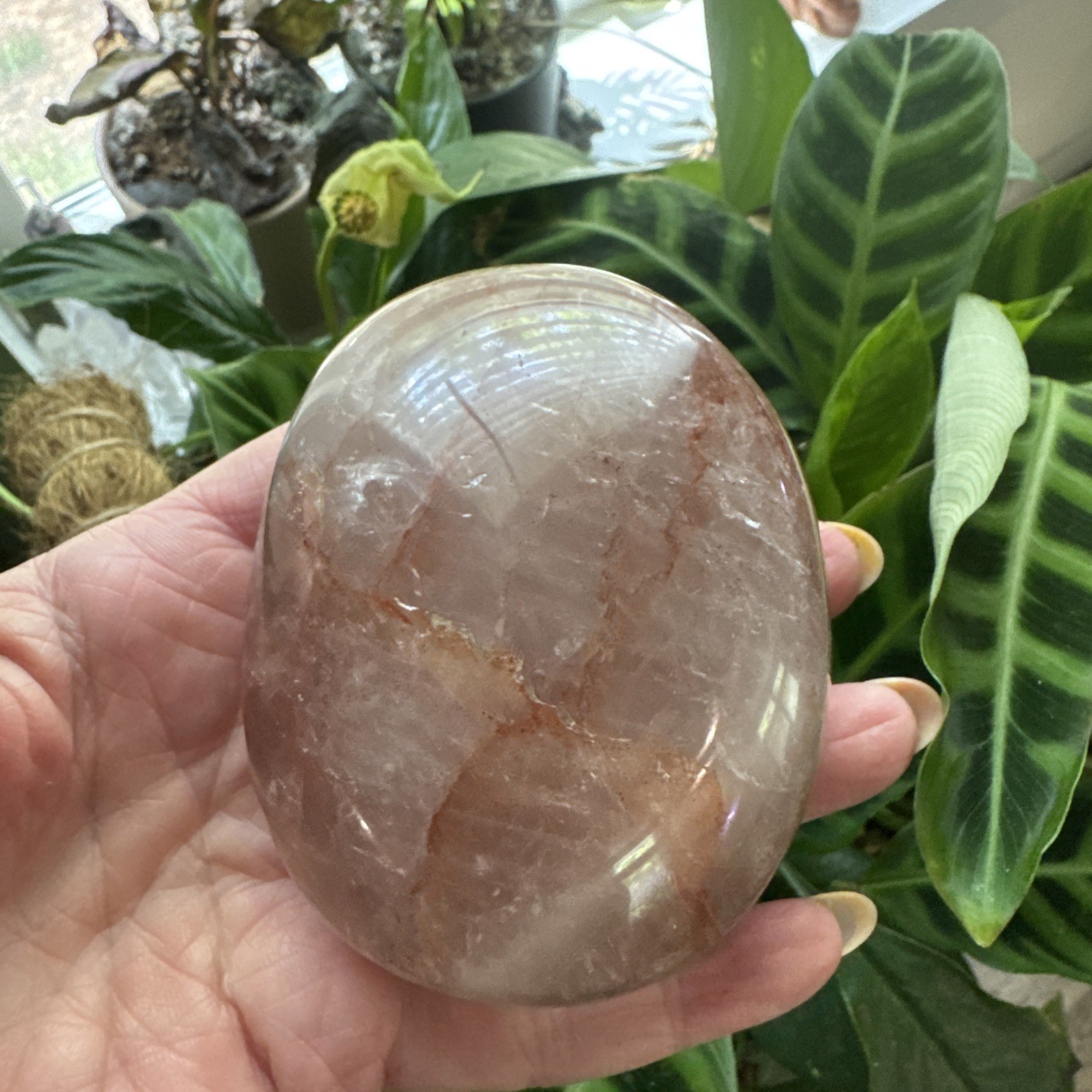 Large Polished Fire Quartz Palmstone 350 Grams 3.75”