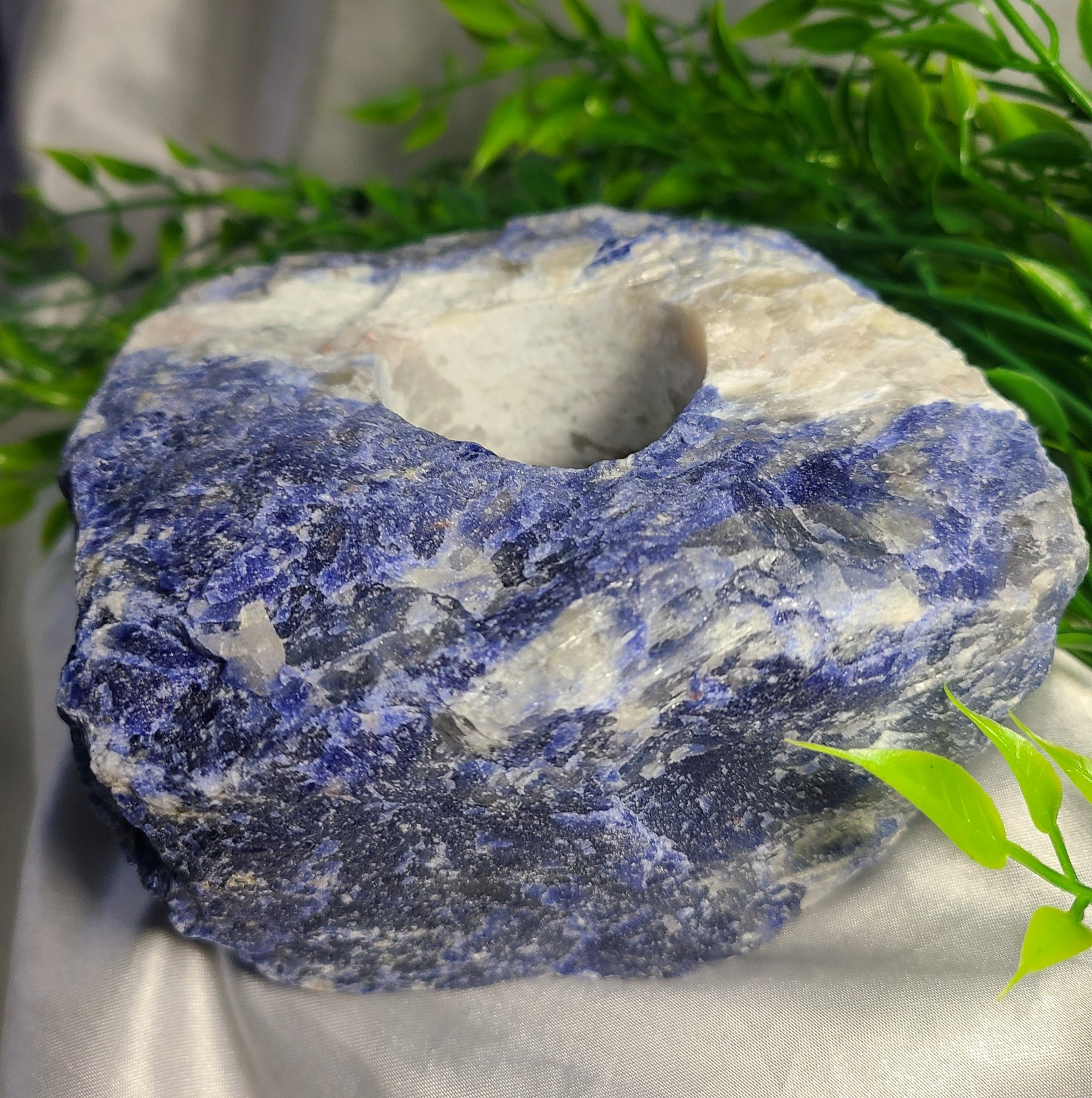 Large Raw 2lb UV Reactive Sodalite Stone Candle or Sphere Holder Tea Light Stand