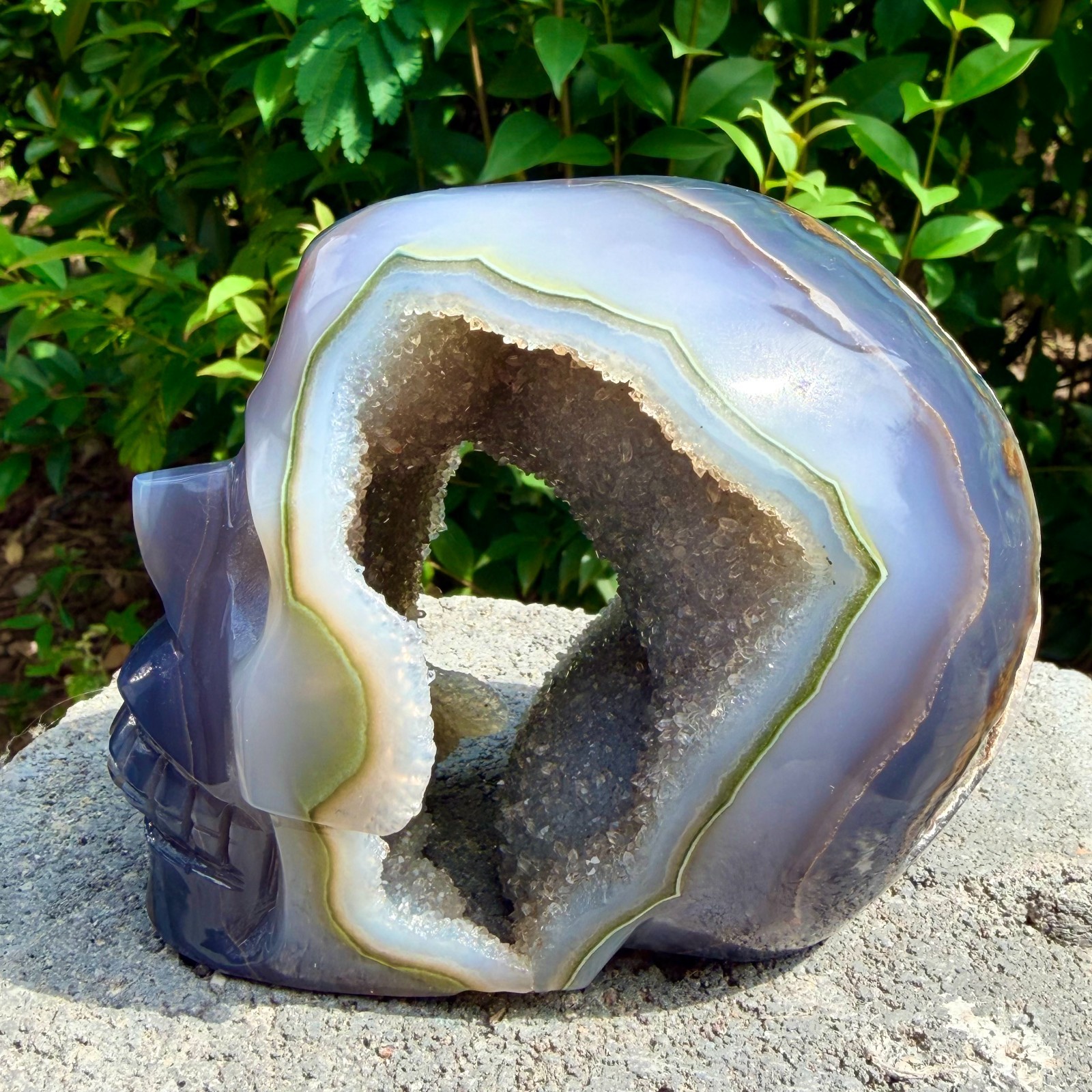 2.87lb Amethyst agate crystal cave skull, Rare hand carved skull specimen