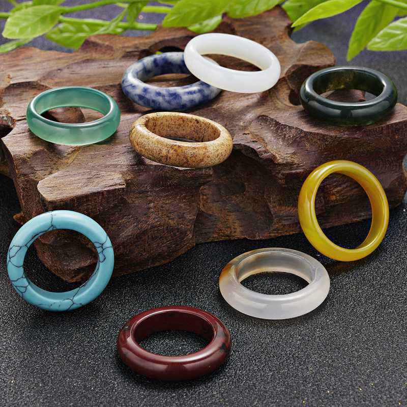 Natural Quartz Crystal Agate Gemstone Ring Round Statement Ring Polished Healing