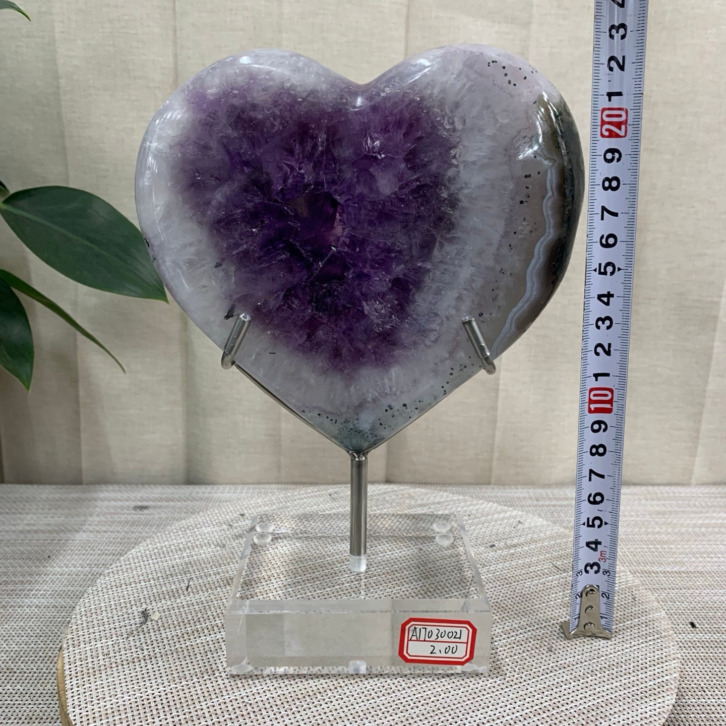 4.8LB Purple Amethyst Agate Heart Carving Natural Crystal Ornament Home Gif+base