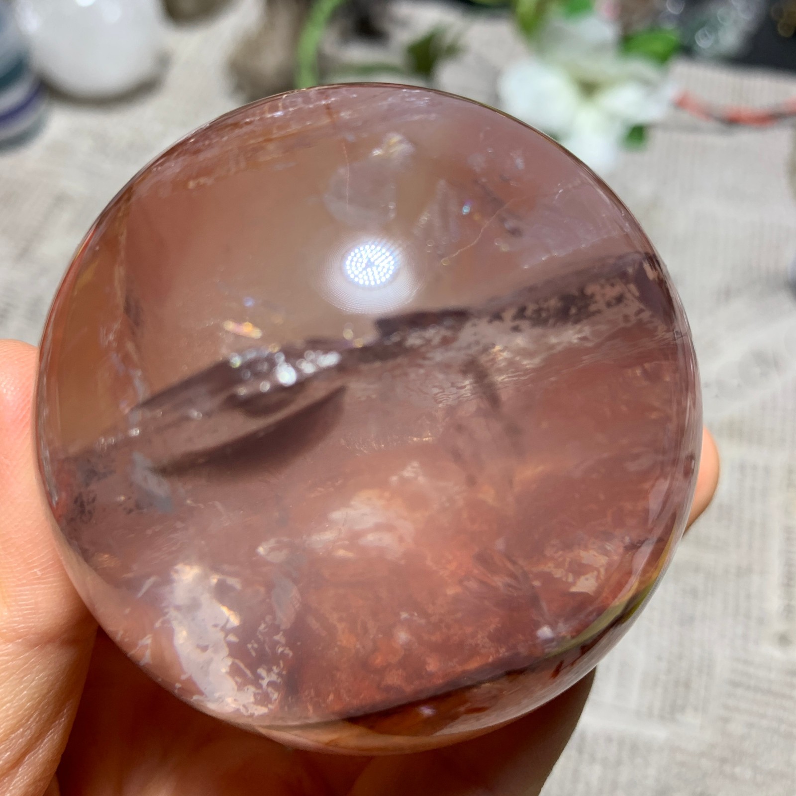 344G Natural Red Gum Flower Ball Crystal Sphere Specimen Energy Healing Reiki