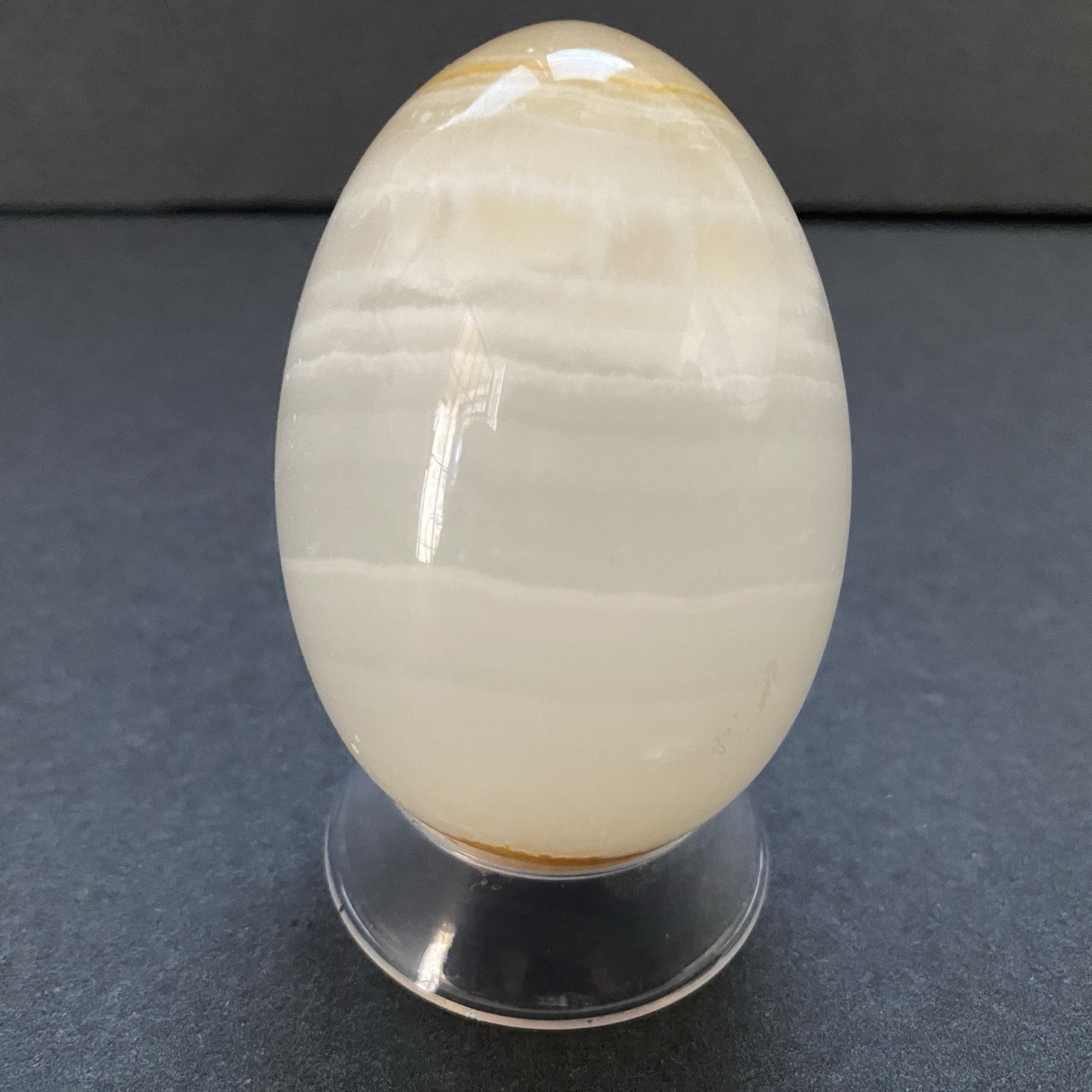 Natural Onyx Stone Egg With Stand Hand Polished Banded Agate Calcite Crystal