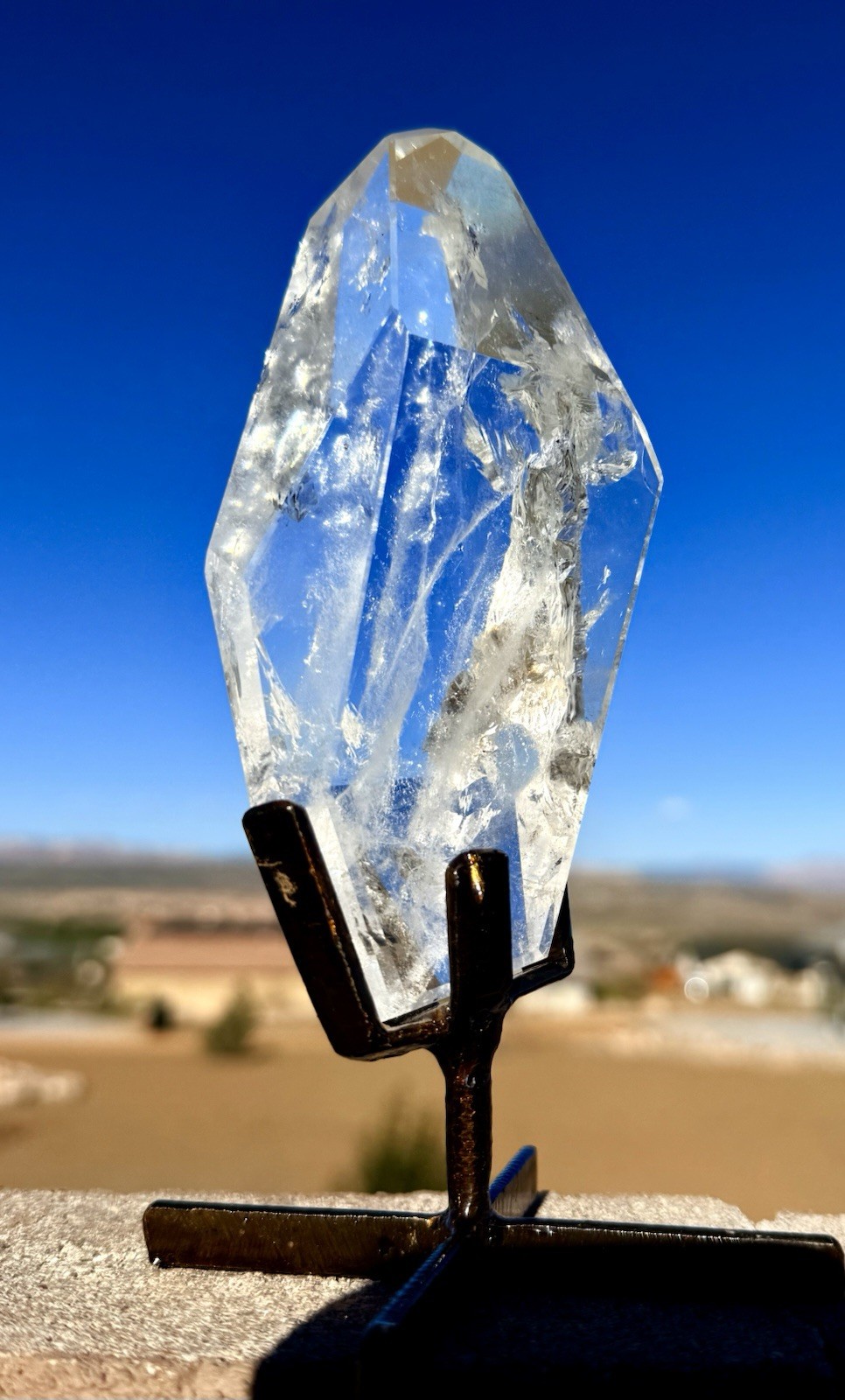 HIGHEST QUALITY CLEAR Quartz Crystal Geometric Freeform 472gr my bEST w/Stand