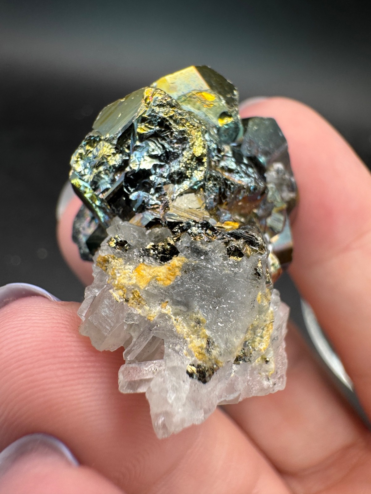 6595 Iridescent Rainbow Pyrite on Quartz Indonesia 28g