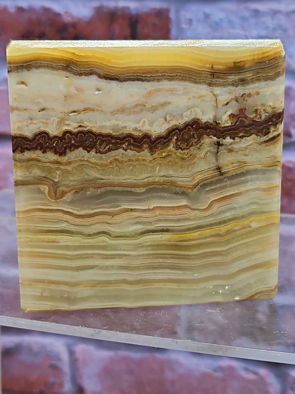 Polished Onyx Cube 3.5×3.5×3.5 Brown/White Faint Green Banded