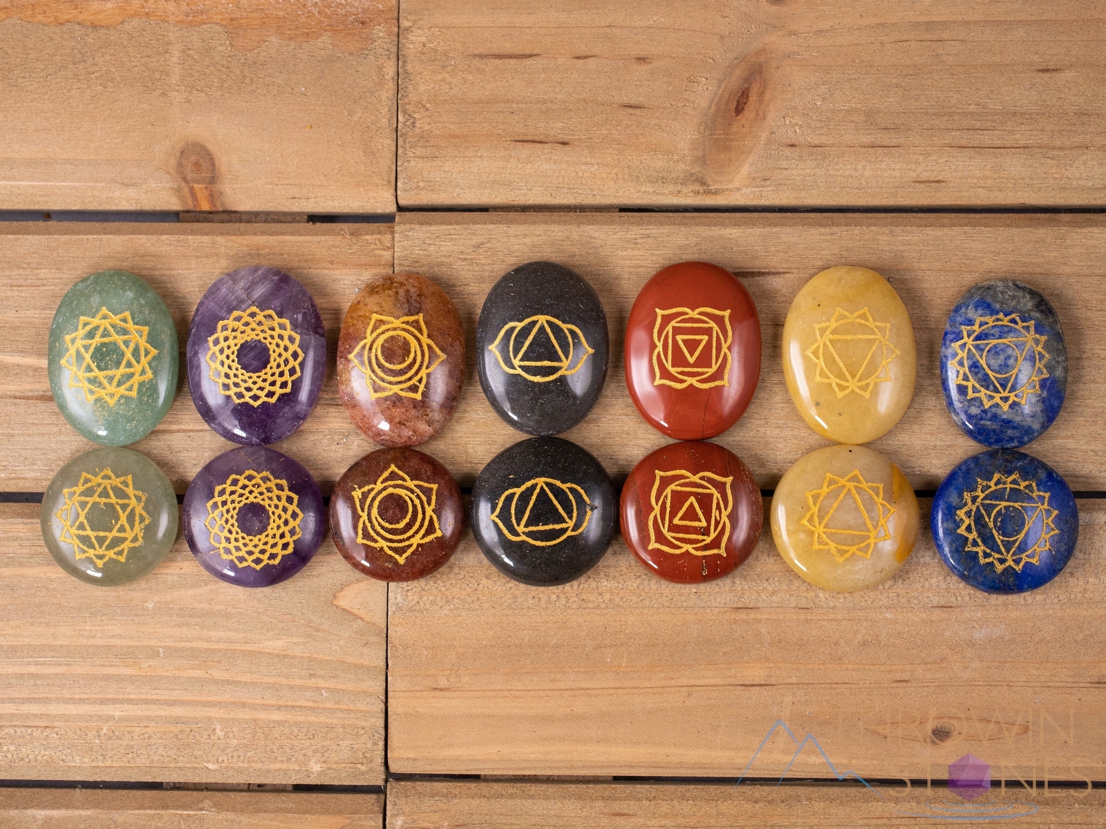 CHAKRA Crystals in Crystal Grid Board Wooden Box – Healing Self Care Kit, E1752