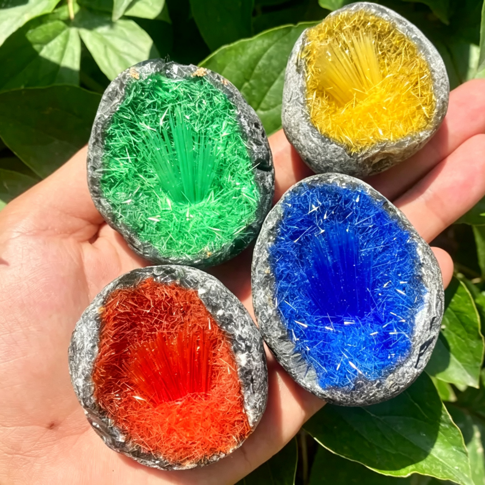 4pcs/set Meteorite Specimen Quartz Shaped Goethite Copper Ore Rare Stone Gifts