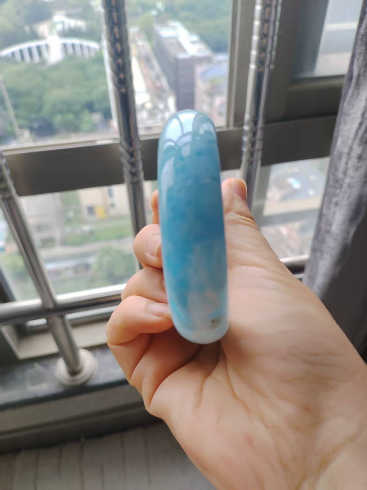 100% Natural Blue Aquamarine Gemstone Bangle AAAAA Inner Diameter 59mm