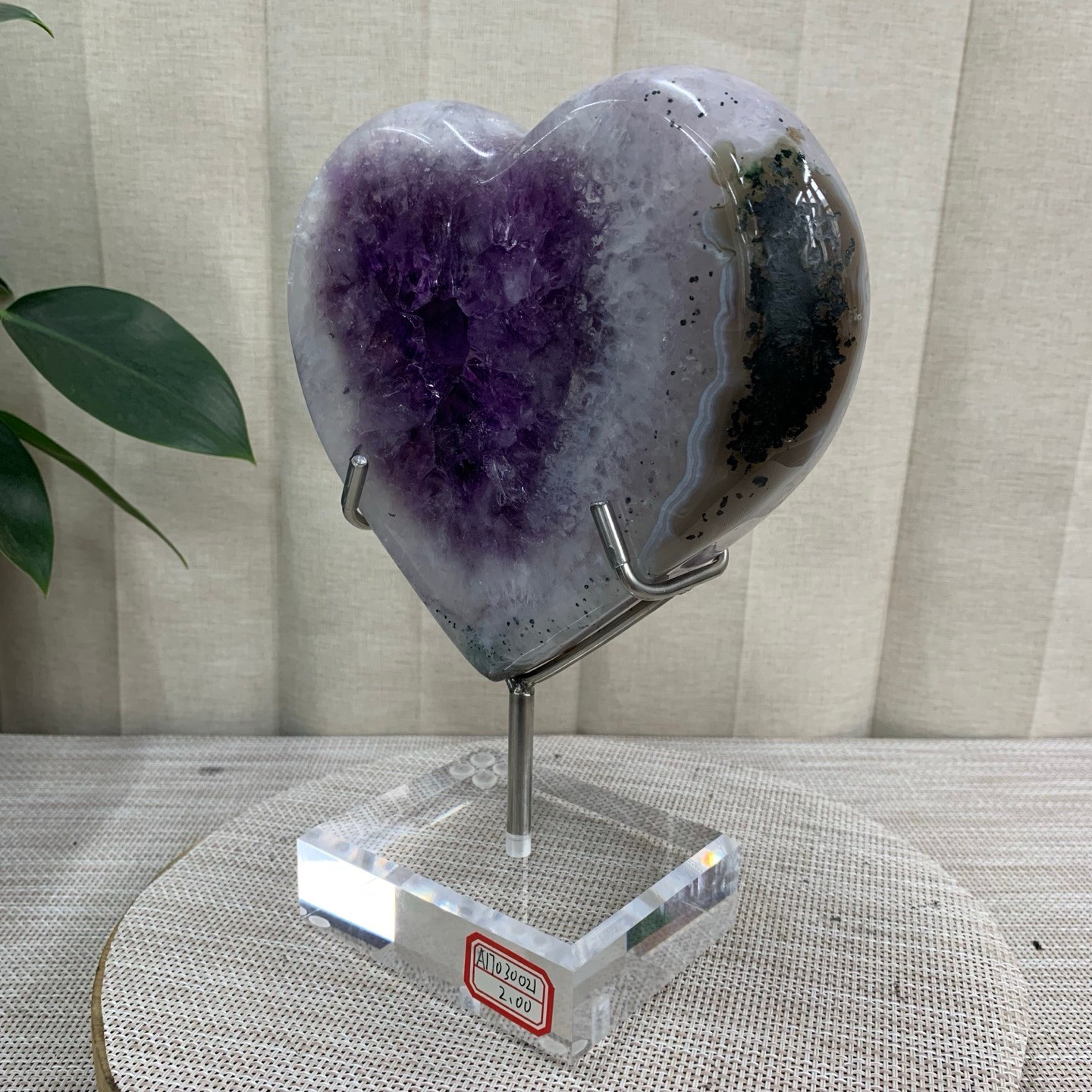 4.8LB Purple Amethyst Agate Heart Carving Natural Crystal Ornament Home Gif+base