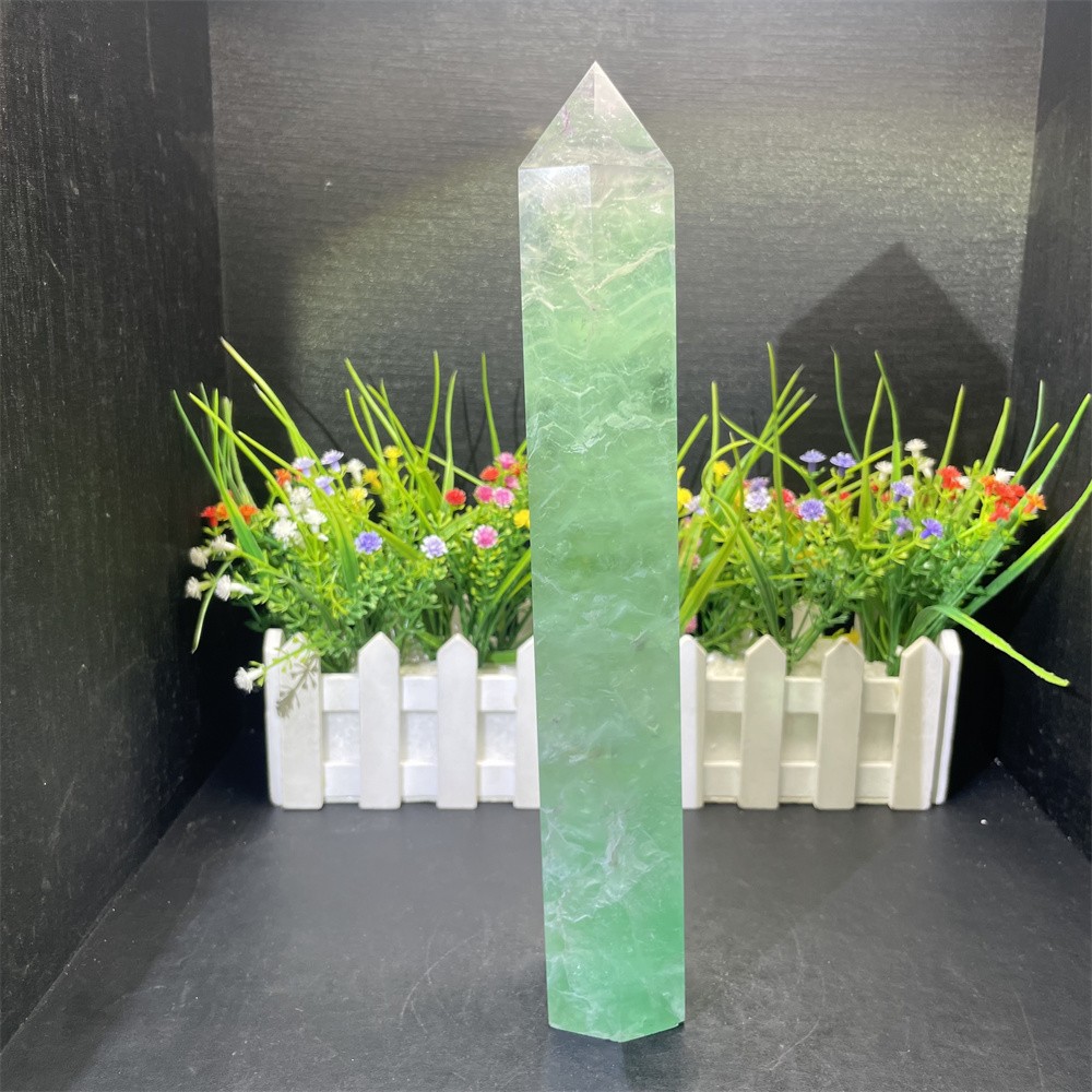 3.1LB 11.1″ Natural Rainbow Fluorite Obelisk Quartz Crystal Tower Point Decor