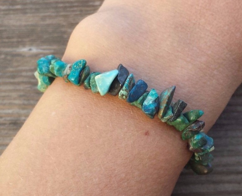 NATURAL CHRYSOCOLLA STONE GEMSTONE STRETCHY CHIP BRACELET