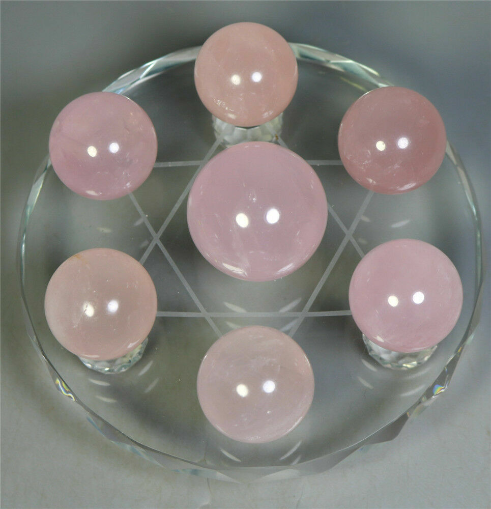 Seven Star Rose Quartz Crystal Sphere Ball Rock Chakra Healing+120mm stand