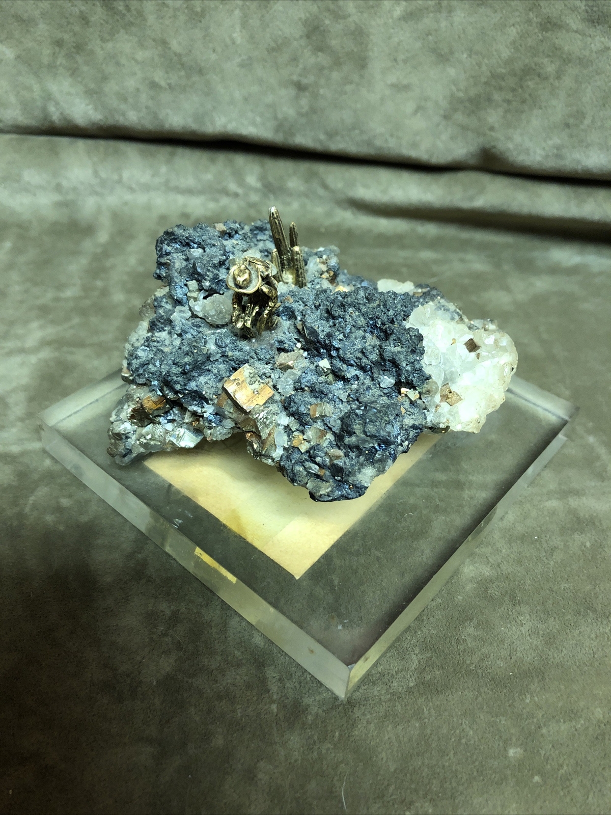 Vintage Mother Lode Pyrite Mineral Specimen Mexico Acrylic Lucite Base