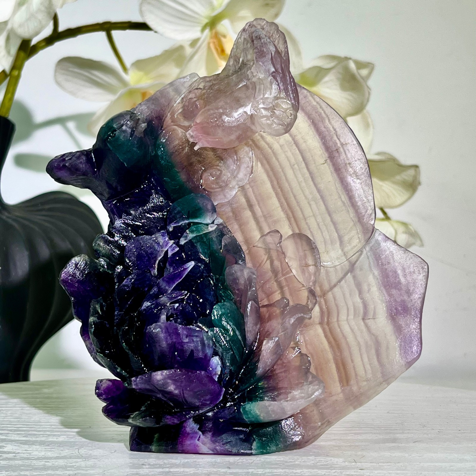 2.53LB Natural fluorite quartz products, hand carved and polished spiritual orn