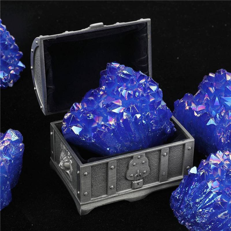 120g Big Natural Aura Blue Titanium Stone Quartz Crystal Cluster Specimens Reiki