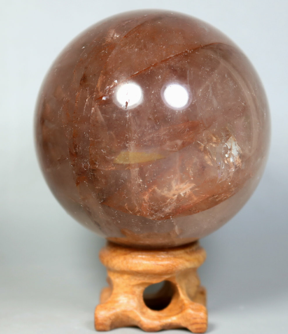 Natural RED FIRE QUARTZ Hematoid Crystal PHANTOM MULTI-INCLUSIONS Sphere/Stand