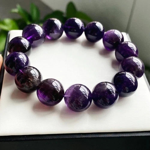 15mm Natural Rare Purple Amethyst Crystal Round Beads Bracelet 2098