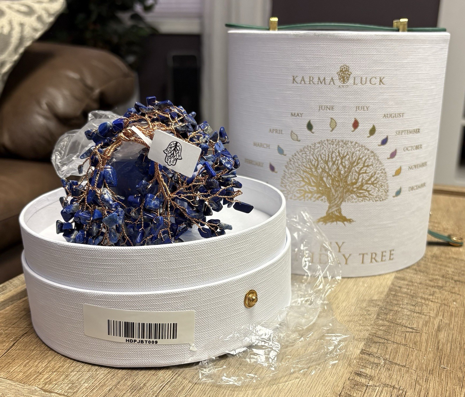 Intuitive Charm Lapis September My Birthday Tree 7” NIB Open