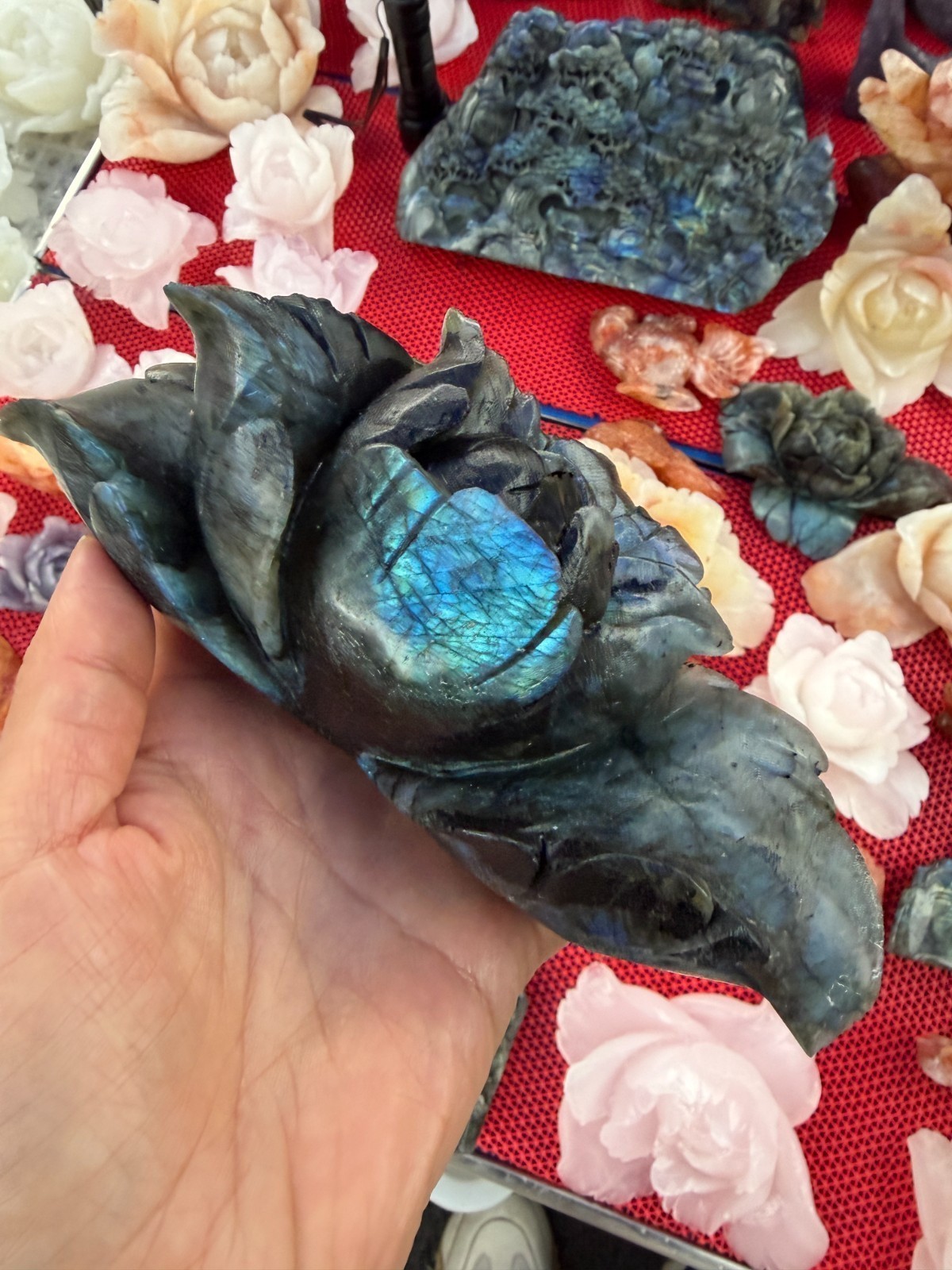 1pc Natural Labradorite Quartz Carved Crystal Flower Skull Reiki Healing Decor