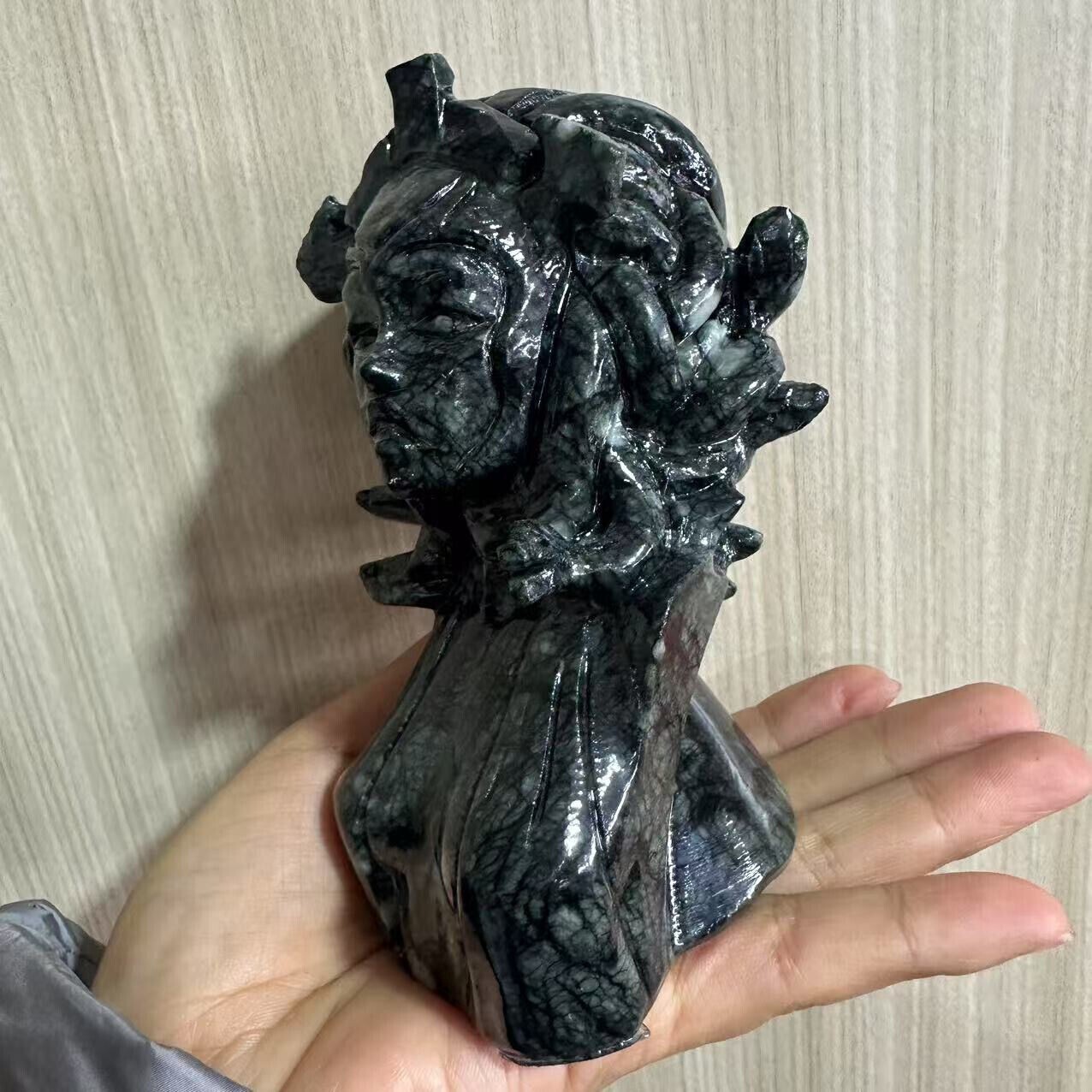1.98LB natural hsiuyen jade engraving skull crystal healing energy gift