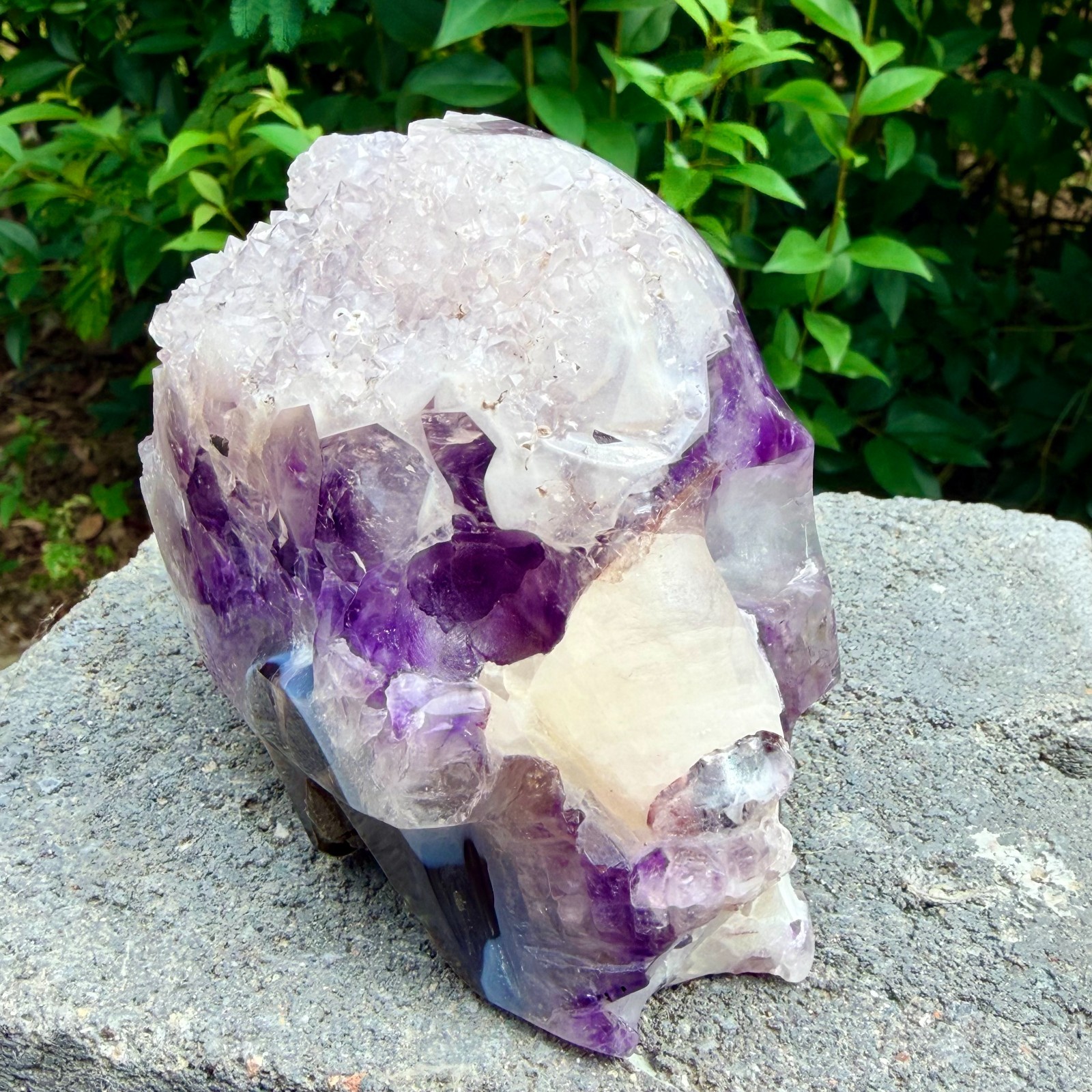 2.71lb Amethyst agate crystal cave skull, Rare hand carved skull specimen