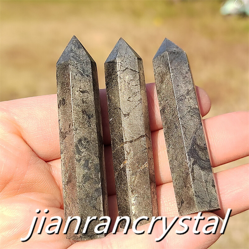 3pcs Natural Pyrite Wand Quartz Crystal Obelisk Point Tower Healing 5.5cm