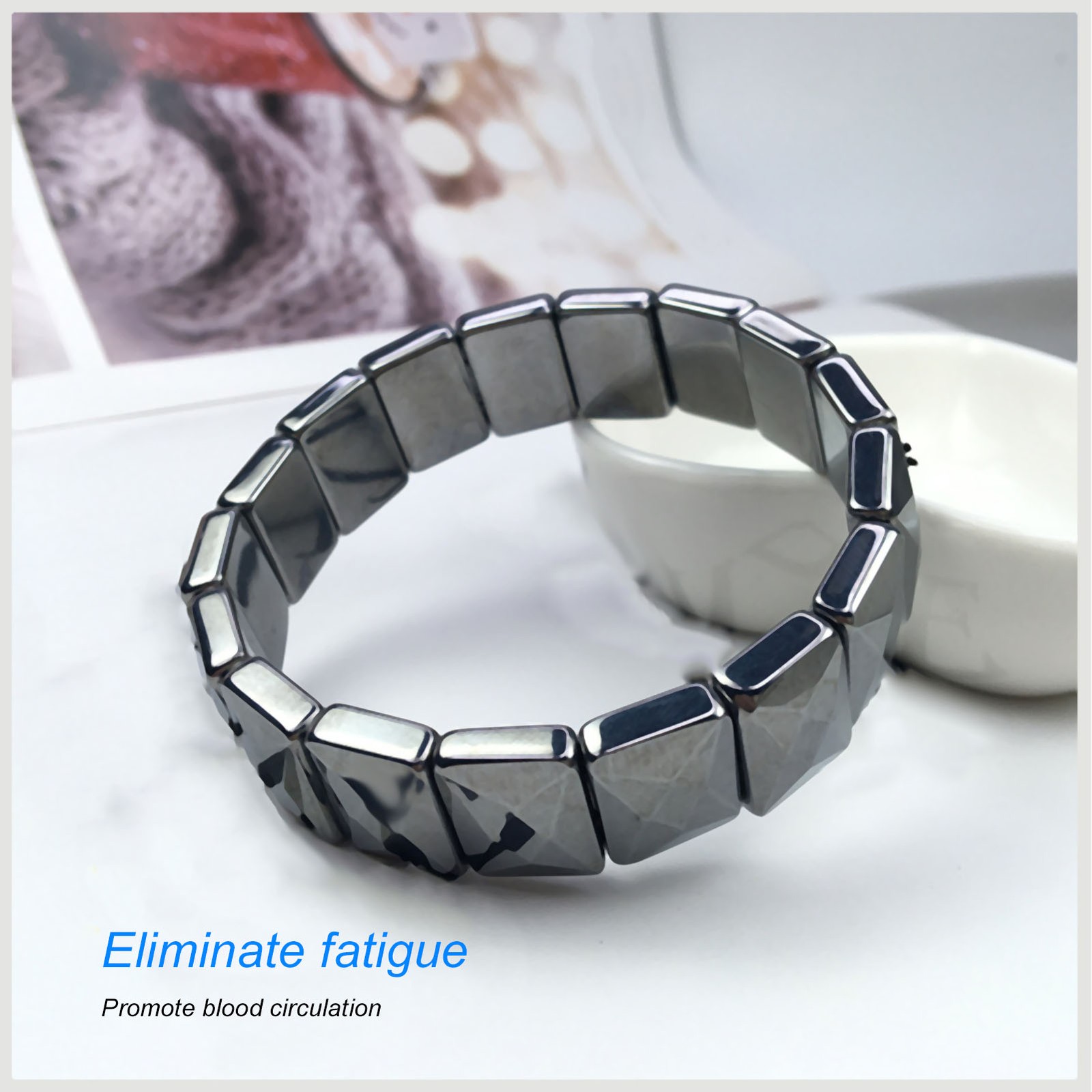 Terahertz Stone Bracelet Faceted Rectangle Pain Relief Bracelet For