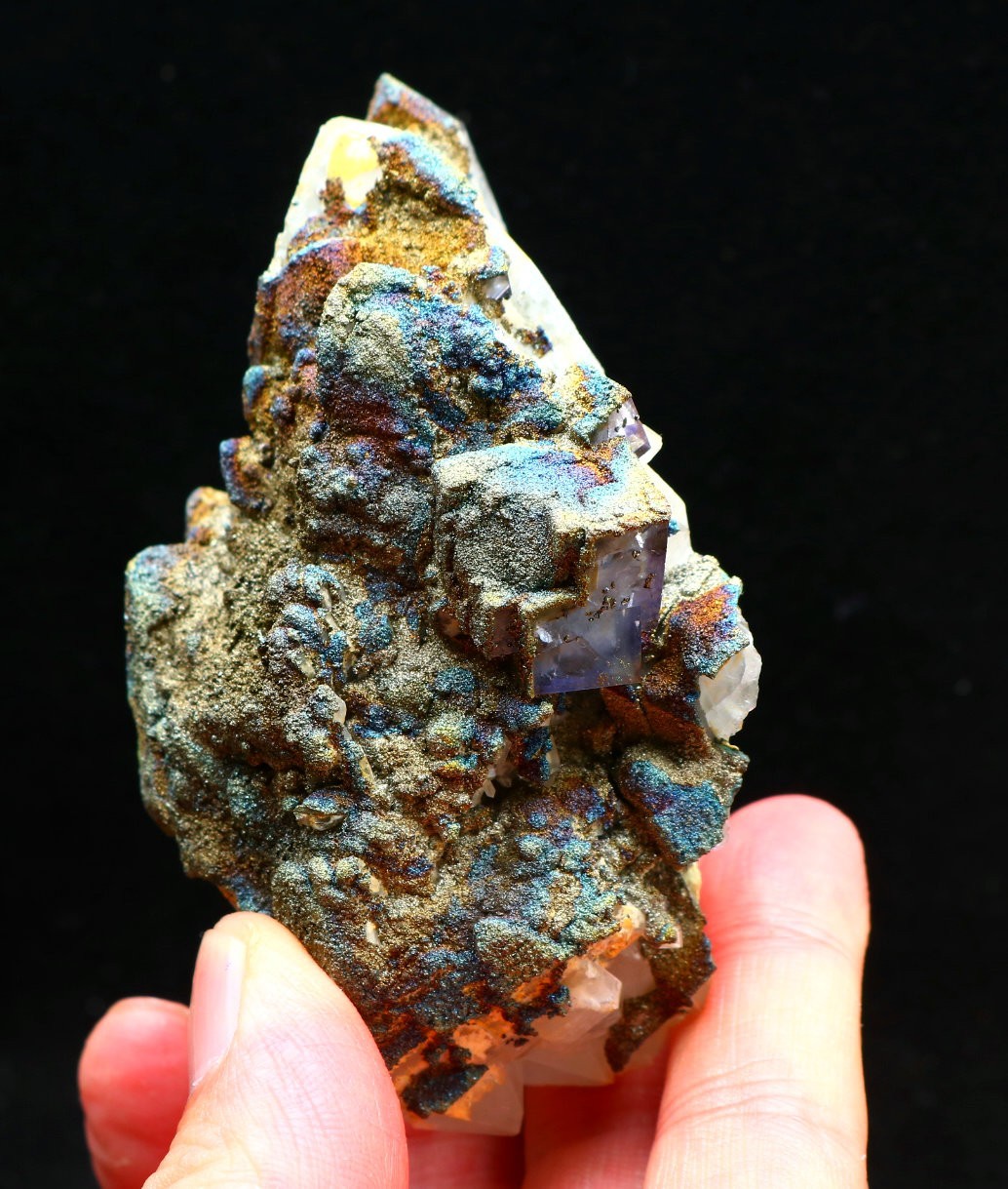 202.5g Natural purple Cubic fluorite Seven-color pyrite mineral specimen