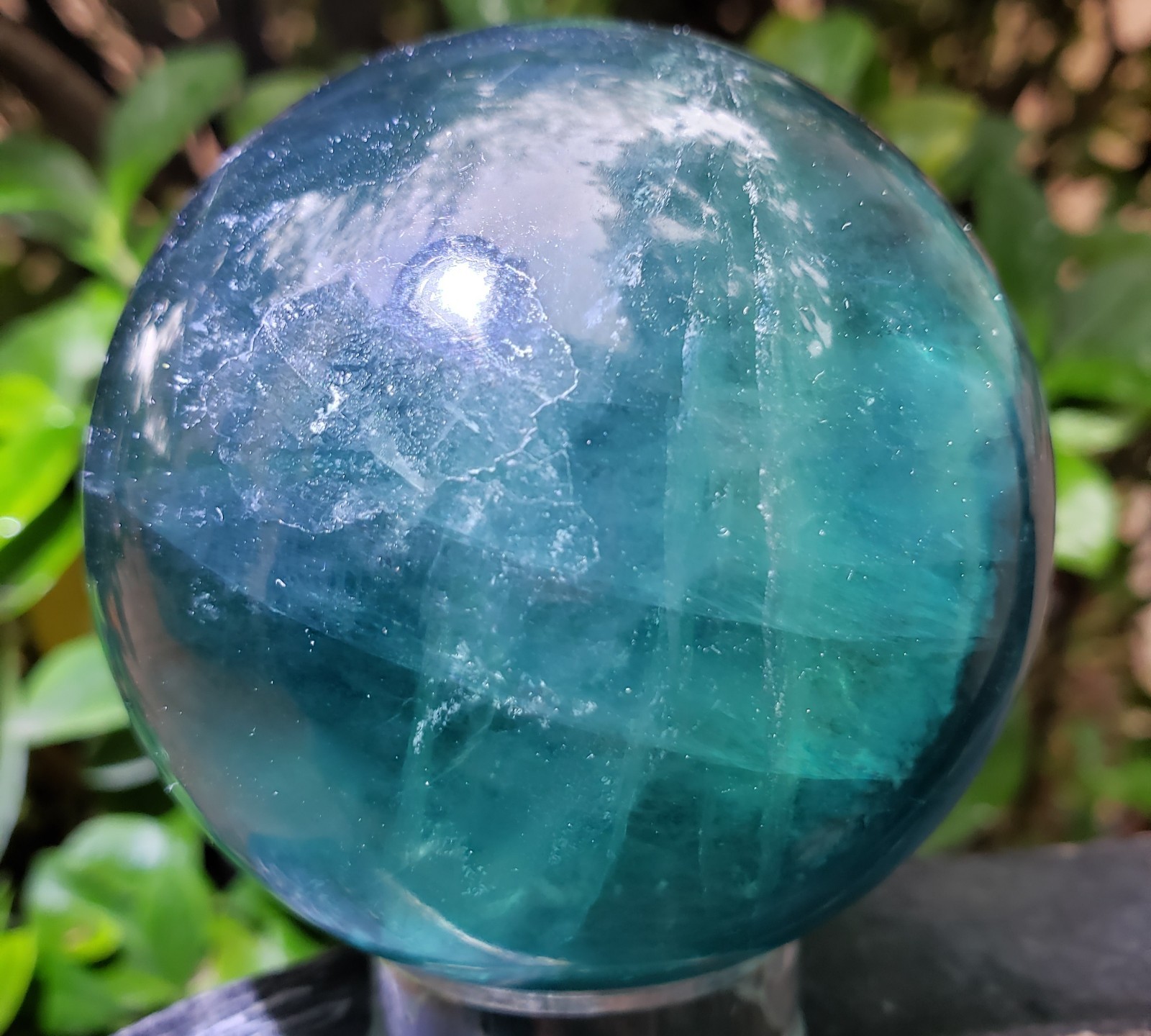 2.5″ Deep Blue Fluorite Quartz Crystal Sphere Ball Orb Rainbow UV, 457g or 1 lb