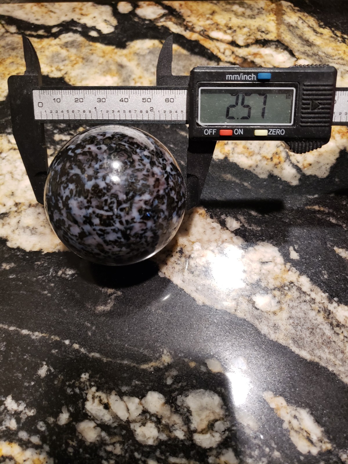 2.55″ Indigo Gabbro Mystic Merlinite Blizzard Stone Crystal Sphere, 438g