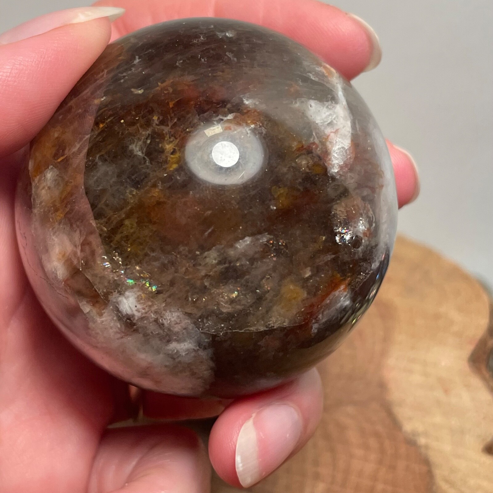 **No Stand** Quartz Sphere Rainbows Garden Hematoid Smoky 240 Grams