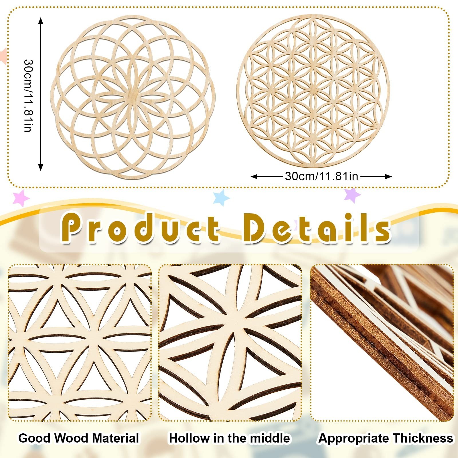 Taiyin 6 Pcs 12 Inch Wooden Sacred Geometry Wall Art Set, Zen Geometric Wall …