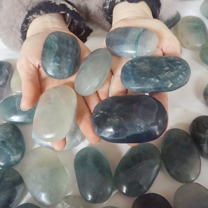 5Kg 11LB 40Pcs Natural Blue Fluorite Quartz Crystal Palm Tumbled Stone Healing