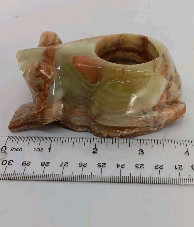 Green Banded Onyx Sphere With Matching Carved Frog Stand From Pakistan