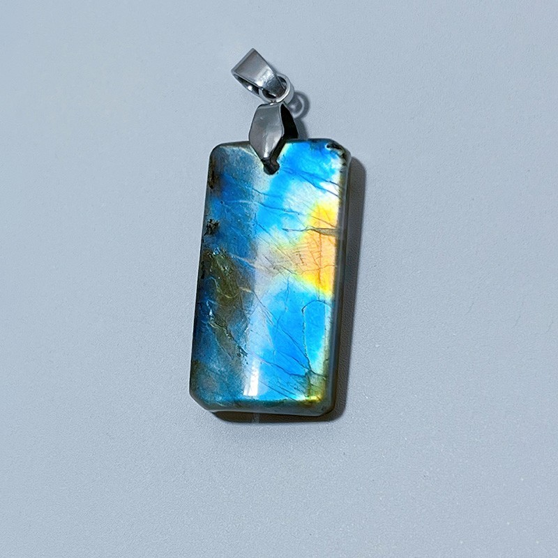 Natural Labradorite Stone Rectangle Shape Pendant Full Flash Labradorite Pendant