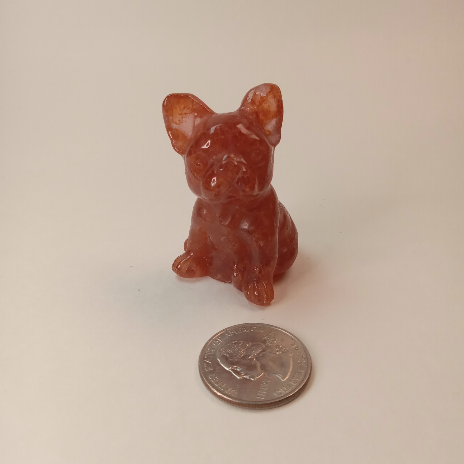 French Bulldog Carving in Golden Healer Quartz 54g Crystal Figurine I8