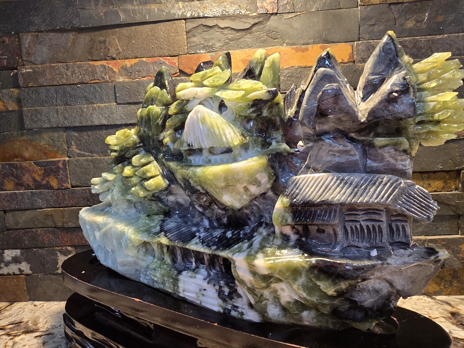 7.9 lbs 13″ X 11″ Top Quality Natural Green Jade Landscape Hand Carved Mountain