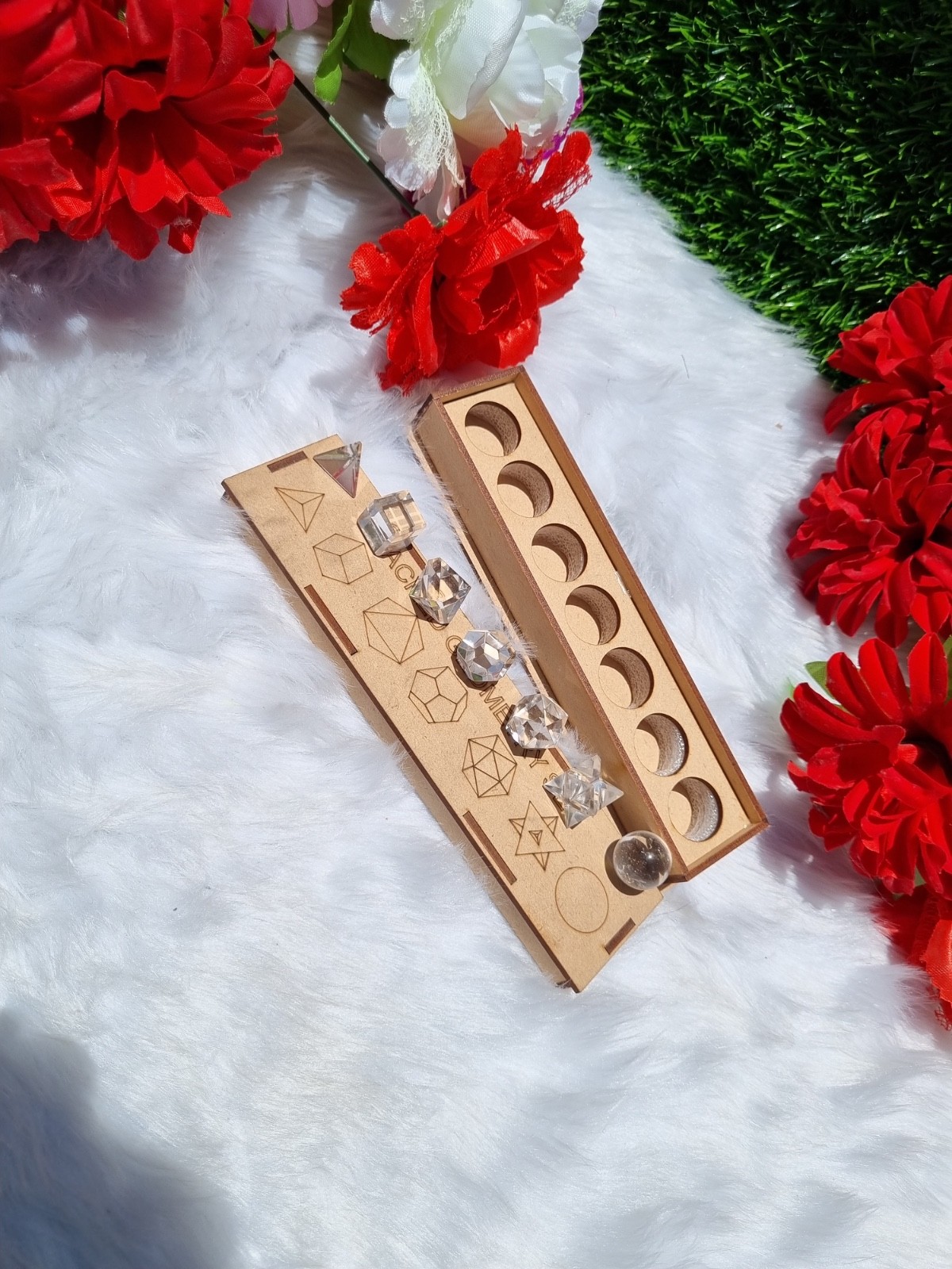 7-Piece Sacred Geometry Crystal Set, Natural Clear Quartz, Energy Healing Grid.