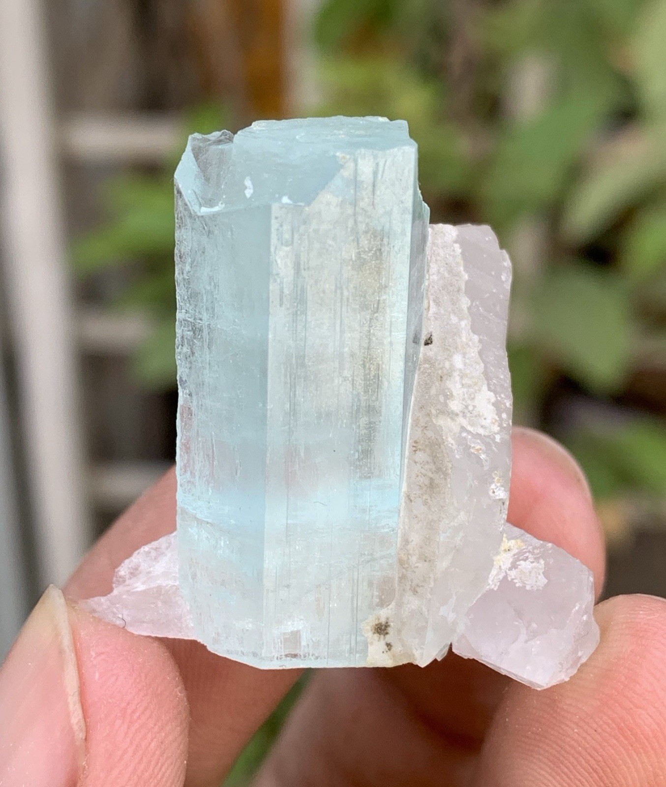 17 Gm Sky Blue Color Aquamarine Crystal With Quartz Specimen From Pakistan