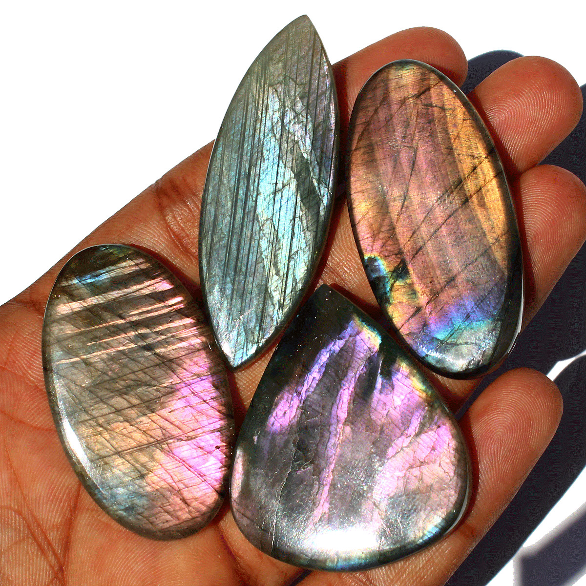 4 PC Natural Labradorite Multi Purple Flash Collectible Gem Crystal Palmstones