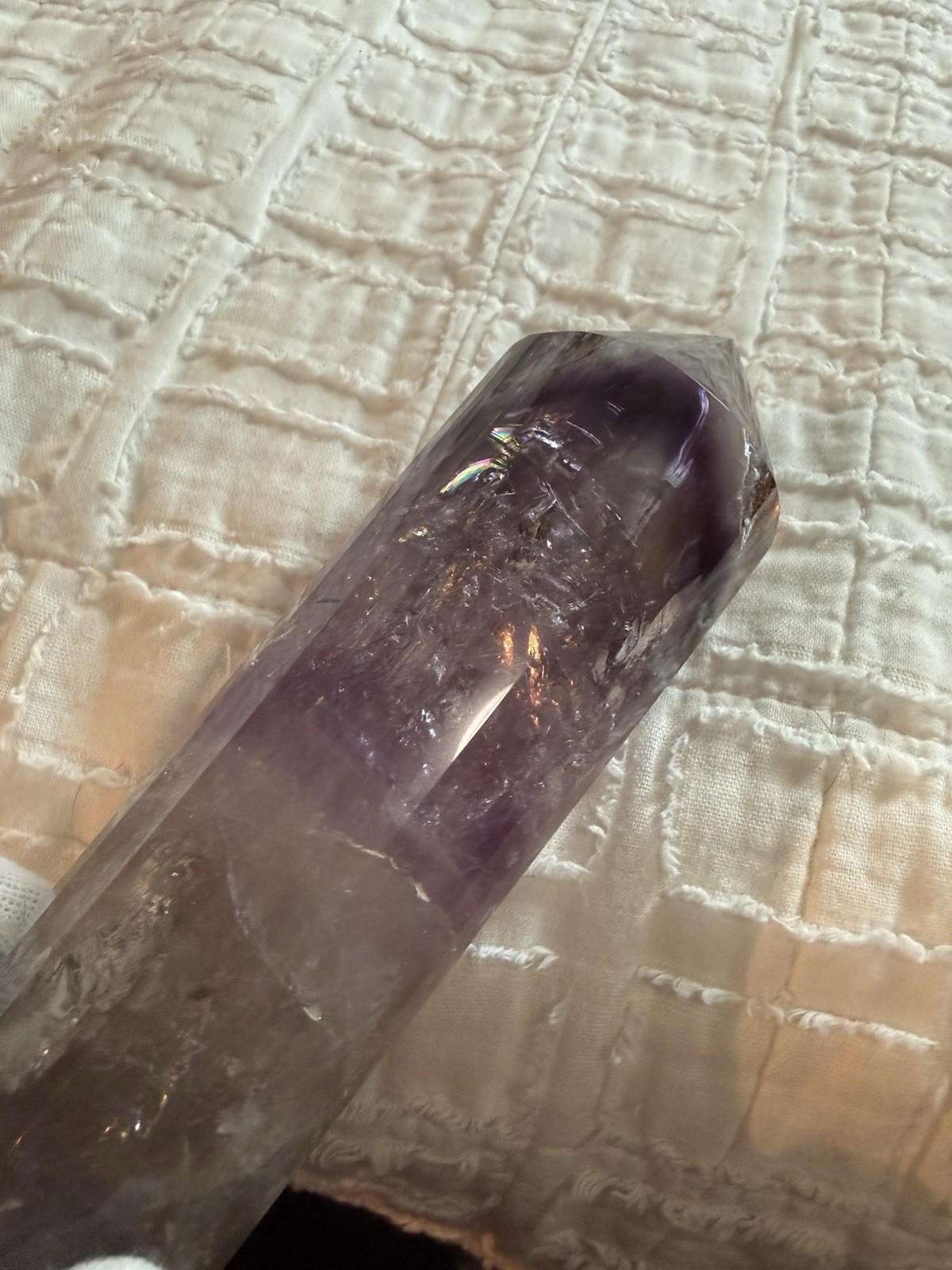 9-1/2in Amethyst Vogel Style 24-Sided Crystal Wand With Stand