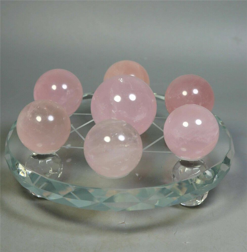 Seven Star Rose Quartz Crystal Sphere Ball Rock Chakra Healing+120mm stand