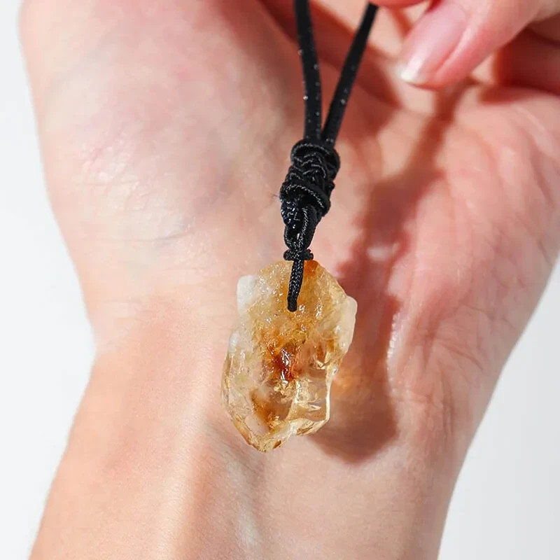 Raw Citrine Pendant Necklace Natural Crystal Prosperity Healing Stone