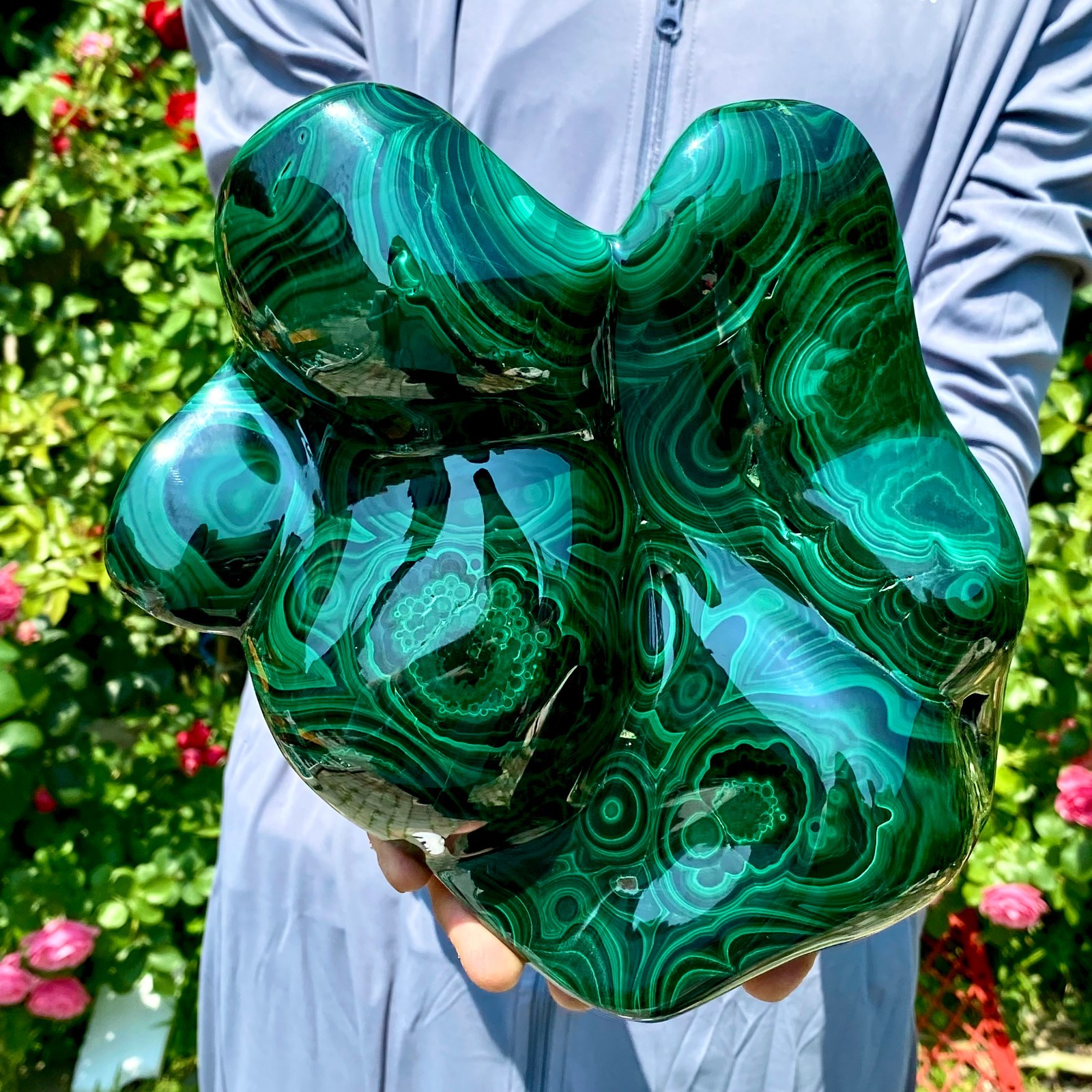 12LB Natural glossy Malachite egg transparent cluster rough mineral sample