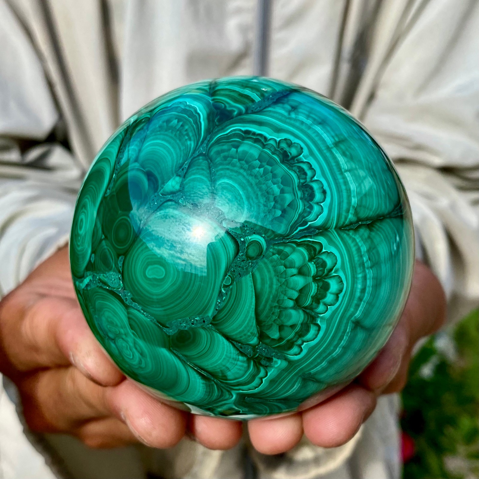 2.20LB Rare Natural Malachite quartz hand Carved sphere Crystal Healing