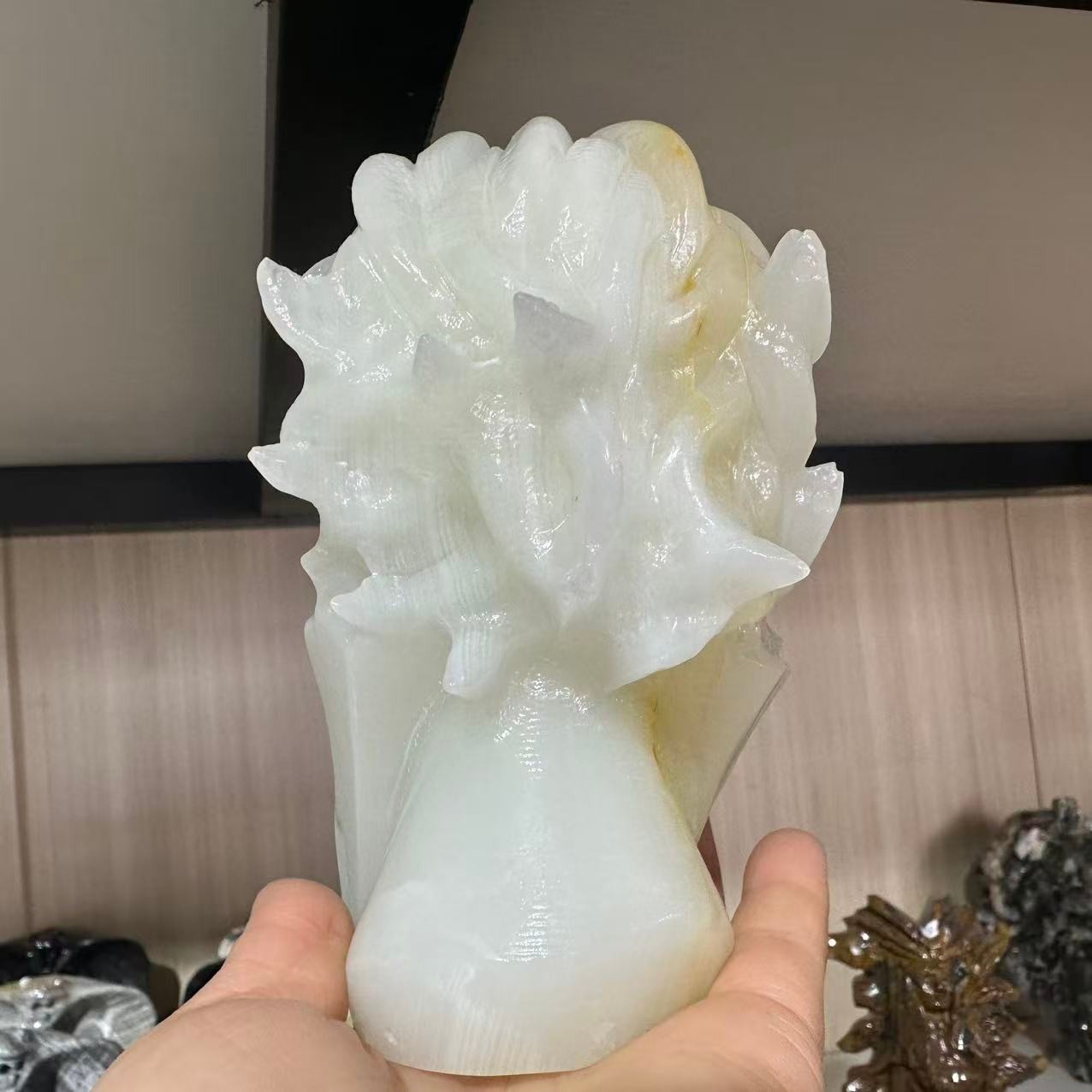 1pc Natural Afghan jade Quartz Carved Medusa Skull Crystal Reiki Healing Decor